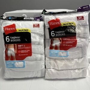 2 Hanes 6 Pk White Tagless Mens Woven Boxers Soft Breathable White S 28-30 New